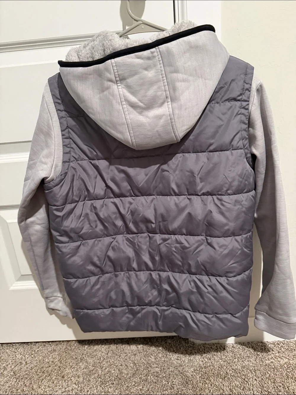 Old Navy Kids Light Gray and Charcoal Quilted Hooded Jacket